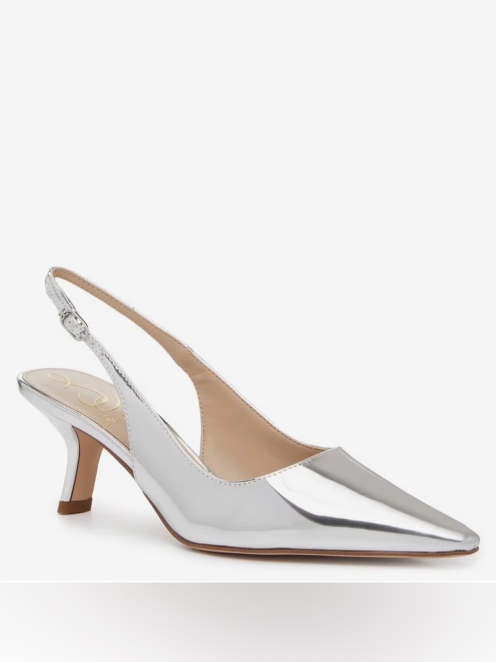 Silver Pointed-Toe Slingback Heels
